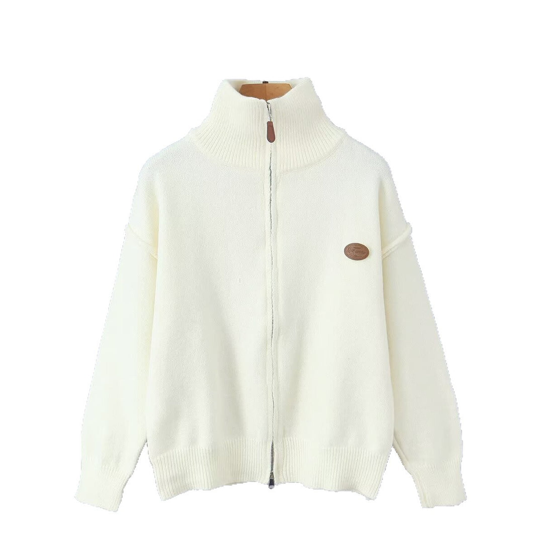 Damen Oversized Zipp-Cardigan aus feinem Strick mit hohem Rippkragen Shop Nory
