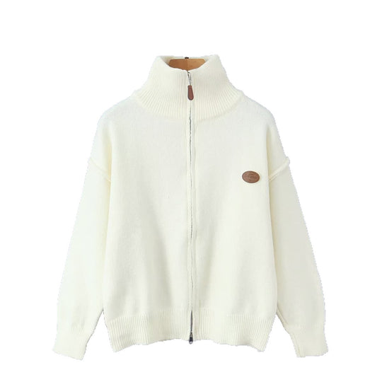 Damen Oversized Zipp-Cardigan aus feinem Strick mit hohem Rippkragen Shop Nory