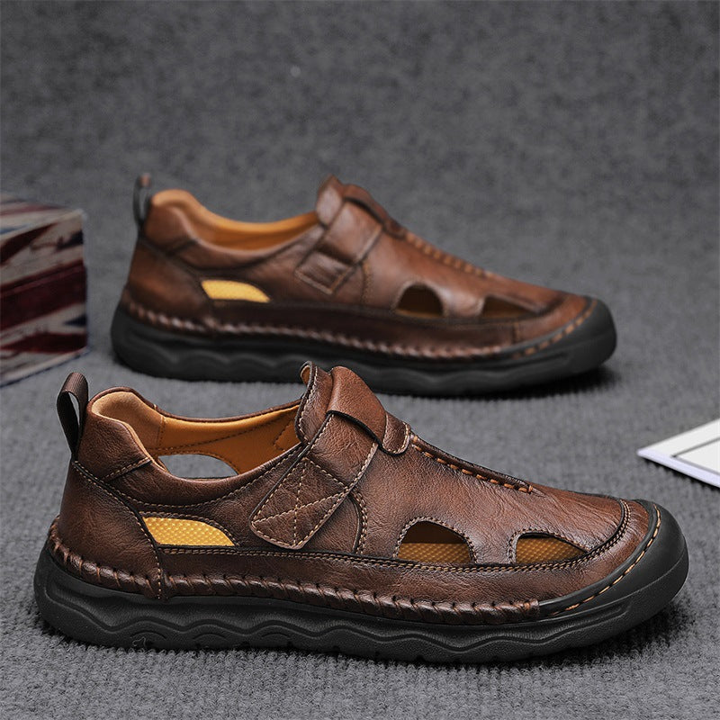 Herren Leder-Sandalen mit verstellbarem Klettverschluss und atmungsaktivem Design