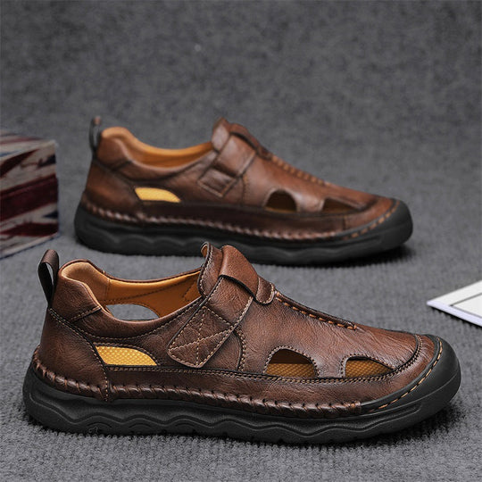 Herren Leder-Sandalen mit verstellbarem Klettverschluss und atmungsaktivem Design