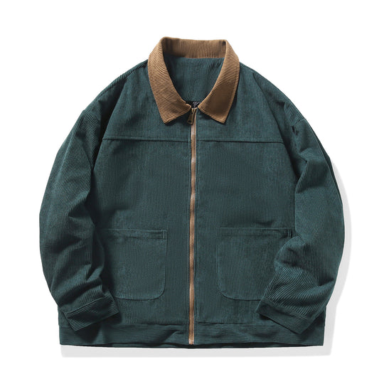 Herren Feincord-Übergangsjacke mit durchgehendem Reißverschluss, Kontrastkragen und aufgesetzten Taschen Shop Nory
