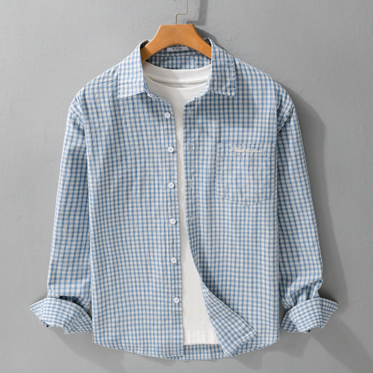 Herren Overshirt-Hemd im feinen Vichy-Karo aus weichem Baumwoll-Twill mit aufgesetzter Brusttasche Shop Nory