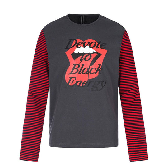 Herren Langarmshirt mit kontrastreifen-Ärmeln und großflächigem Lippen-Statementprint Shop Nory