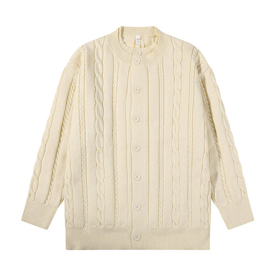 Unisex Übergroße Zopfmuster-Strickjacke mit Knopfleiste und Rundhalsausschnitt Shop Nory