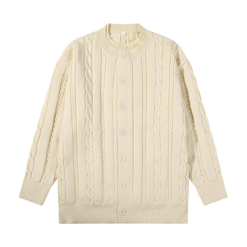Unisex Übergroße Zopfmuster-Strickjacke mit Knopfleiste und Rundhalsausschnitt Shop Nory