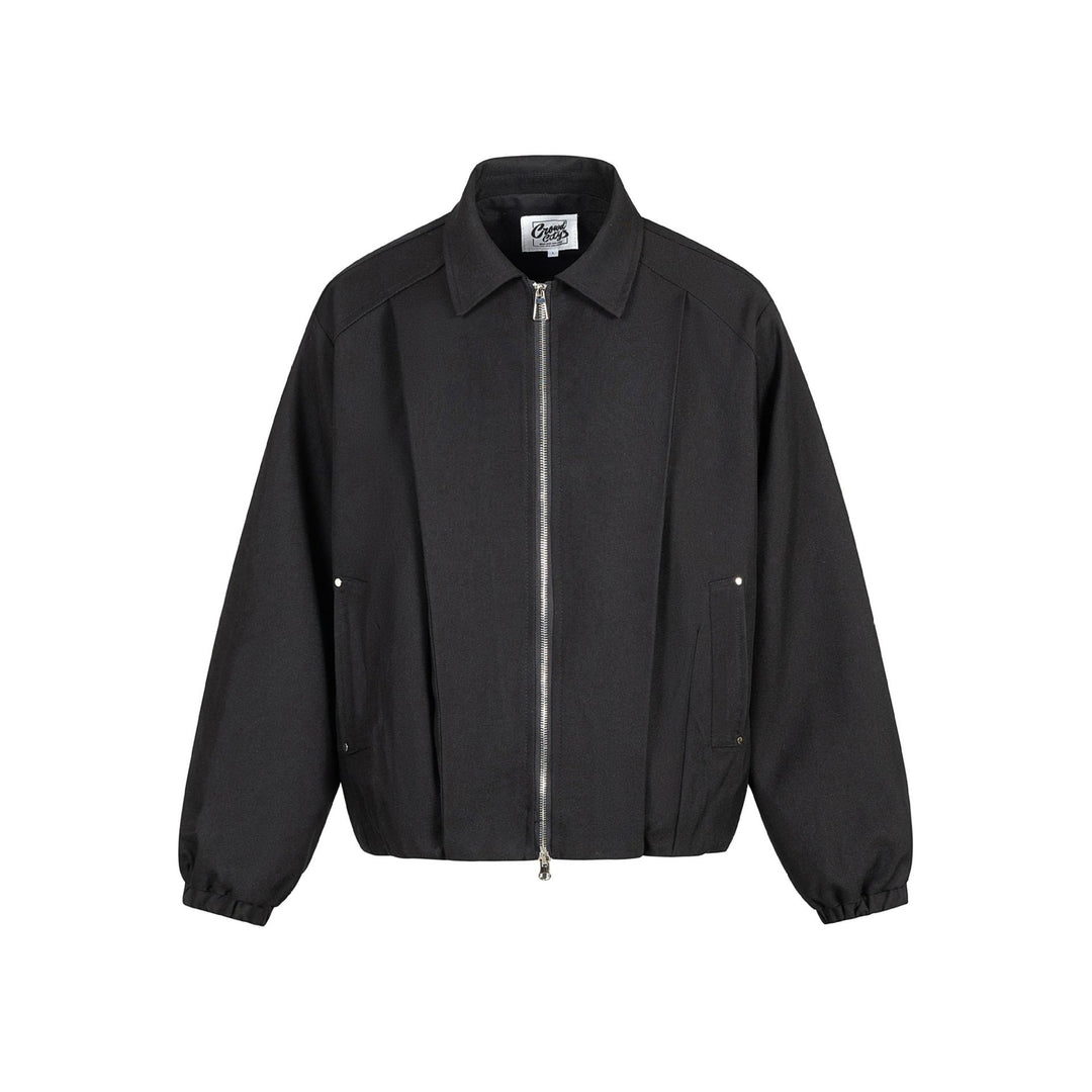 Unisex Boxy-Kurzblouson mit Hemdkragen, Zweiwege‑Metallreißverschluss und elastischem Saum Shop Nory