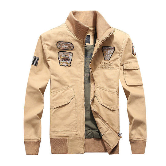 Herren Canvas-Pilotenblouson mit Stickpatches, Mehrfachtaschen und Rippenbündchen Shop Nory