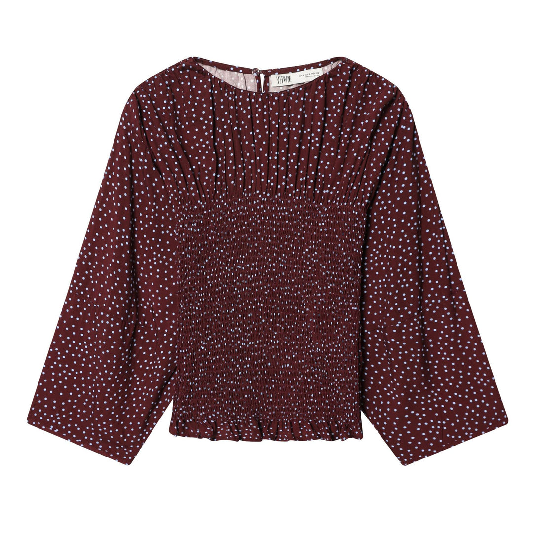 Damen Smock-Bluse mit elastischer Raffung und weiten Trompetenärmeln Shop Nory