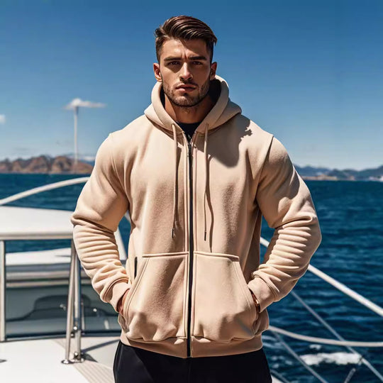 Herren Kapuzen-Sweatjacke mit durchgehendem Reißverschluss, Kängurutasche und verstellbarer Kapuze Shop Nory