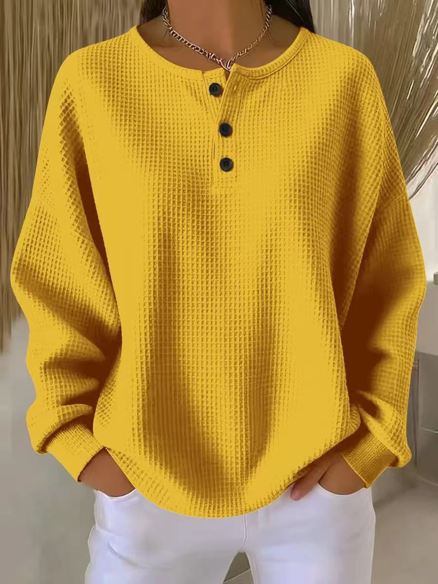 Damen Oversize Waffelstrick-Henleyshirt mit Knopfleiste und Rundhalsausschnitt Shop Nory