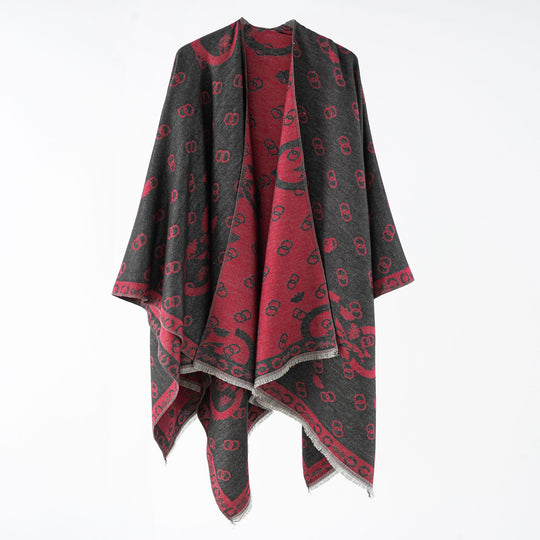 Damen Wendbarer Jacquard-Überwurf mit Fransen und großzügiger Wrap-Silhouette Shop Nory