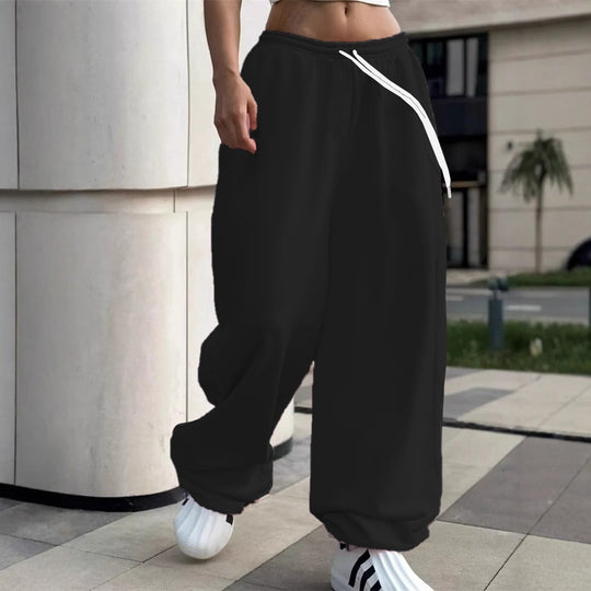 Damen nan weite Baggy-Jogginghose mit hohem Komfortbund, Kordelzug und elastischen Knöchelbündchen Shop Nory