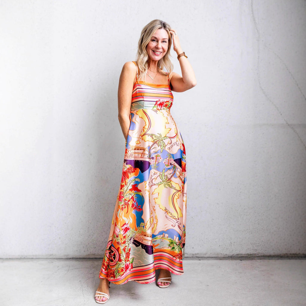 Damen Maxi-Kleid mit aufregendem Grafikdruck und verspieltem Design
