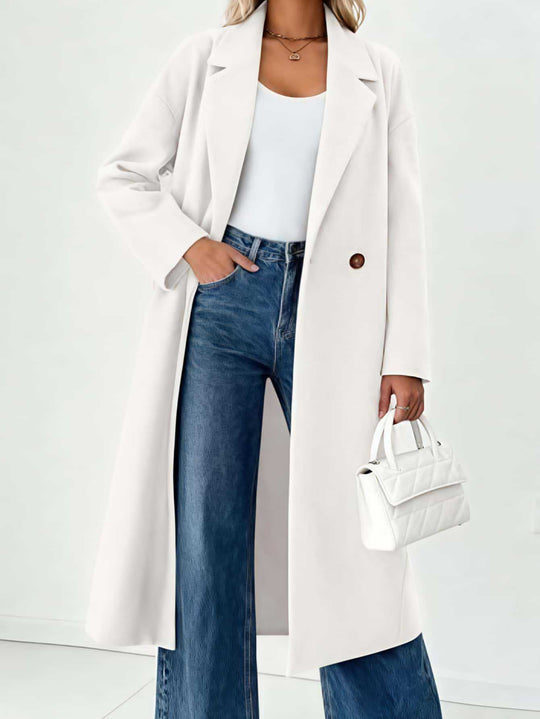 Damen Langer Weitgeschnittener Mantel mit Reverskragen und Ein-Knopf-Verschluss Shop Nory