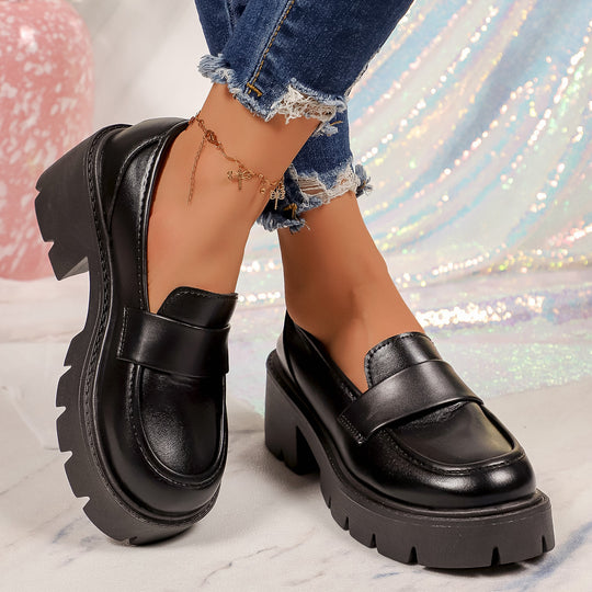 Damen Chunky Plateau-Loafer mit gezackter Gummisohle und Penny-Riemen Shop Nory