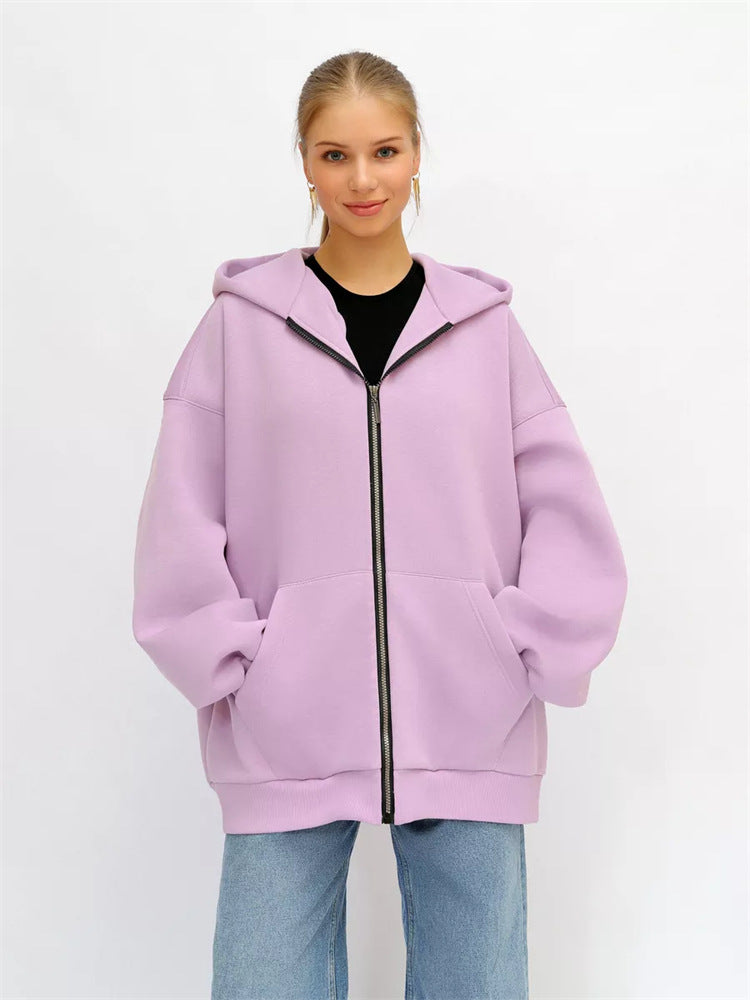 Damen lässiger Oversized Zip-Hoodie mit tiefen Taschen