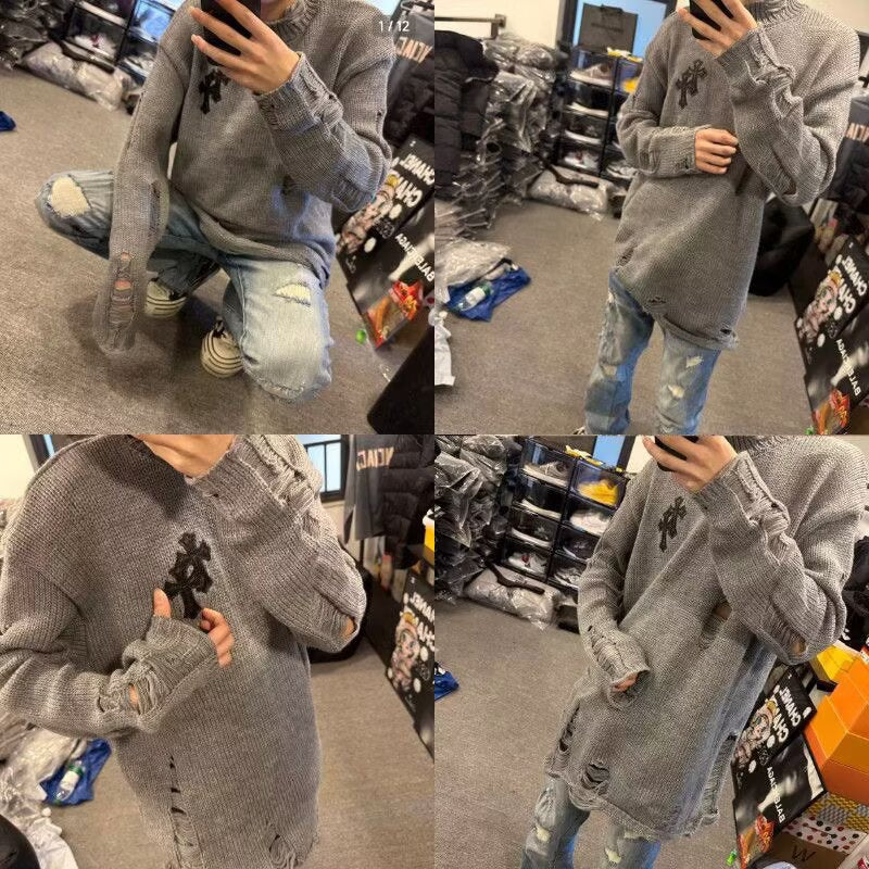 Damen Modischer Grobstrickpullover mit Rollkragen und distressed Design Shop Nory