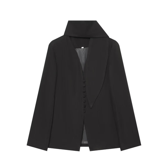 Damen Eleganter Longline-Blazer mit hohem Funnelkragen und überziehbaren Stoffknöpfen Shop Nory