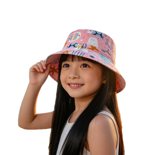 Unisex nan Kinder-Sonnenhut mit Wendemotiv, Kinnband und hohem UV-Schutz  Shopnory