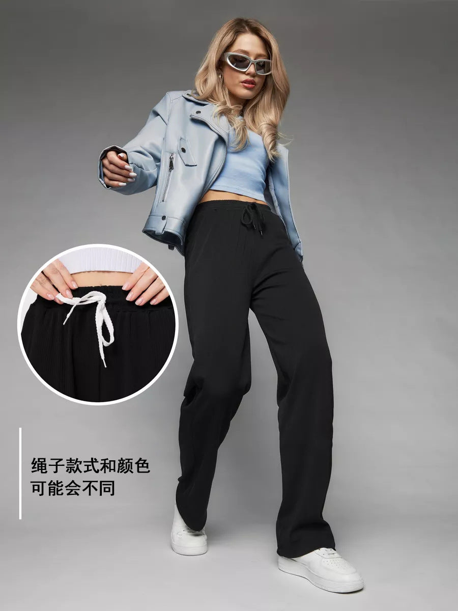 Damen weite hochgeschnittene Loungehose mit elastischem Bund und Kordelzug Shop Nory