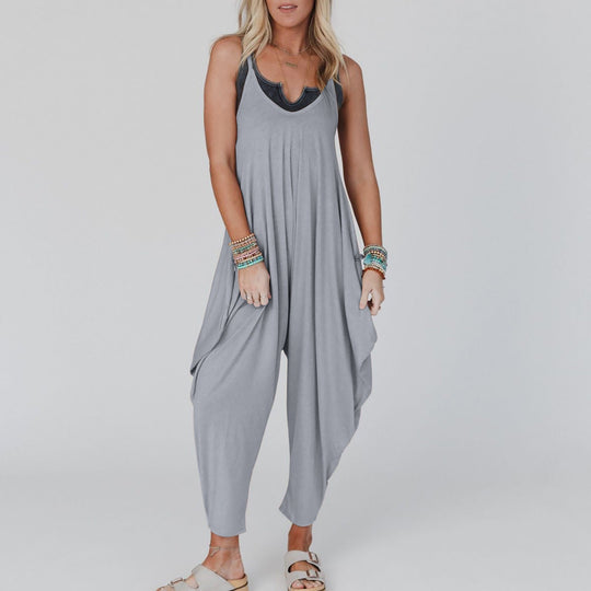 Damen bequemer Jumpsuit mit lässigem Schnitt und tiefem V-Ausschnitt Shopnory