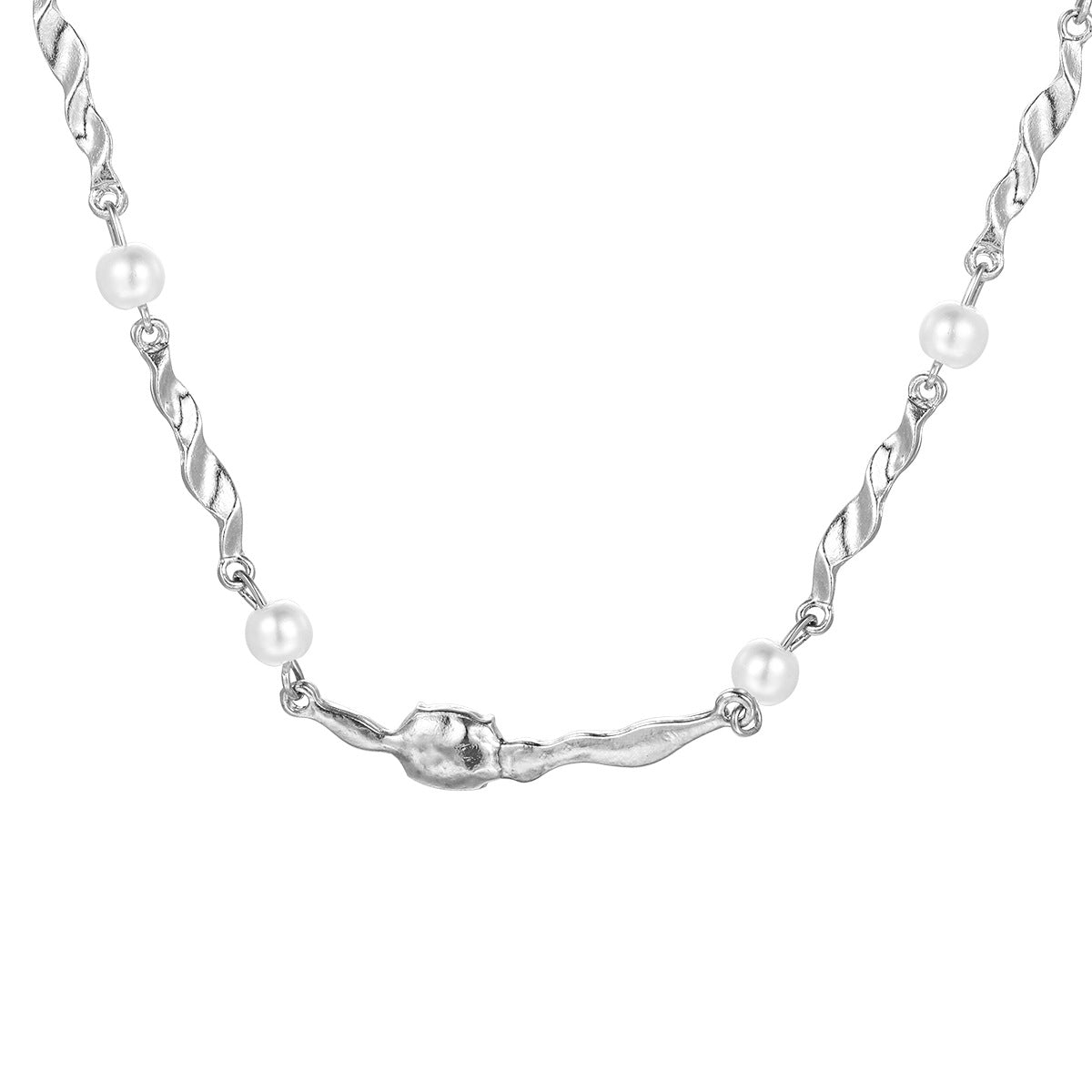 Damen Halskette mit einzigartigem Muster und zarten Perlen Shop Nory