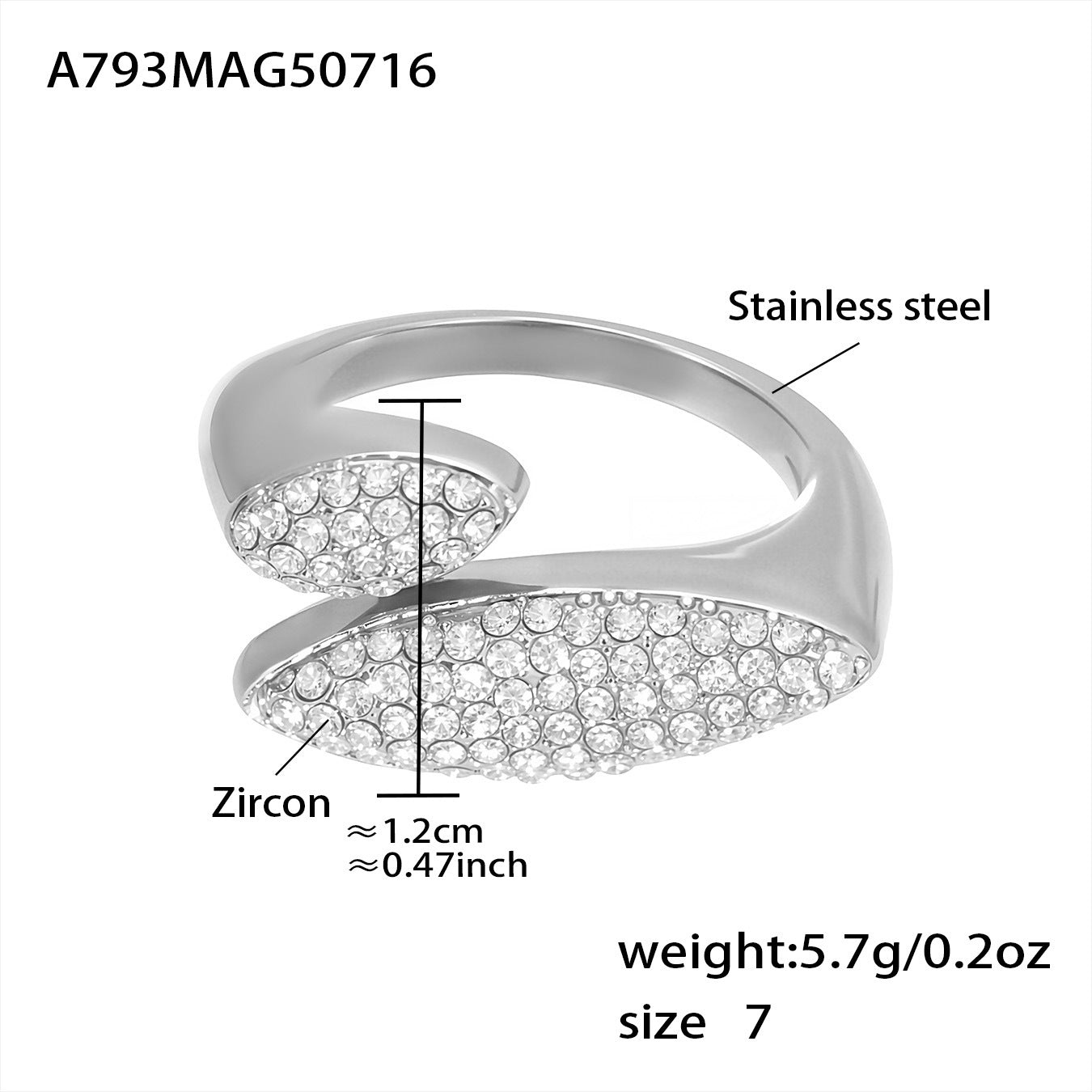 Damen zierlicher Ring mit funkelnden Zirkon-Applikationen aus Edelstahl Shop Nory