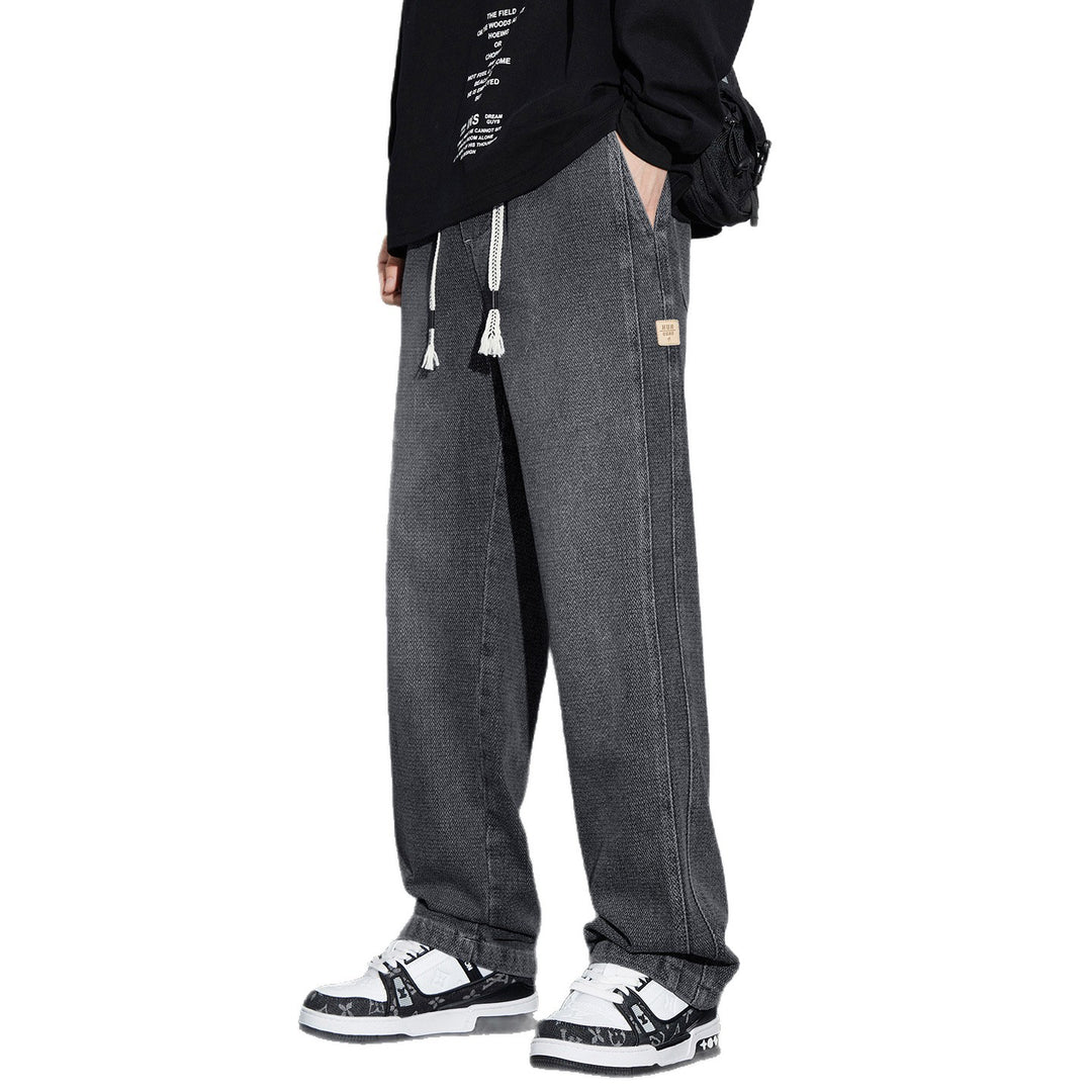 Herren Weite Denim-Jogginghose mit geflochtenem Kordelzug und Fischgrätstruktur Shop Nory