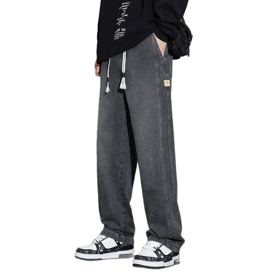 Herren Weite Denim-Jogginghose mit geflochtenem Kordelzug und Fischgrätstruktur Shop Nory