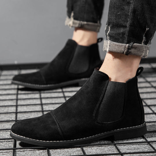 Damen Elegante Veloursleder Chelsea Boots mit elastischen Einsätzen