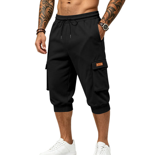 Herren Dreiviertel-Sweat-Cargo mit elastischem Bund, Kordelzug und Mehrfachtaschen Shop Nory