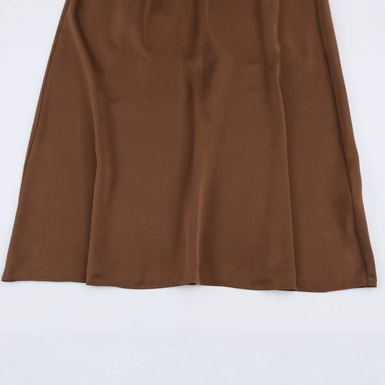Damen Elegantes Satin-Maxikleid mit V-Ausschnitt und Spitzenbesatz Shop Nory