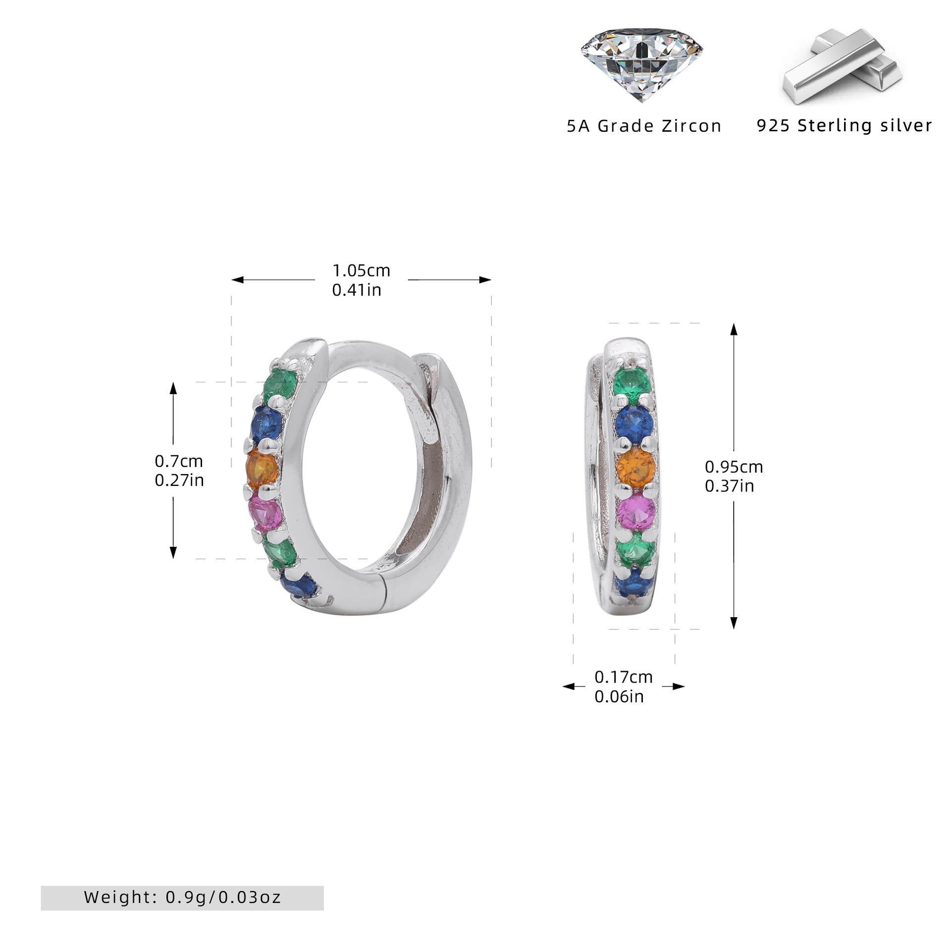 Damen Creolen mit buntem Zirkonbesatz aus hochwertigem 925 Sterling Silber Shop Nory
