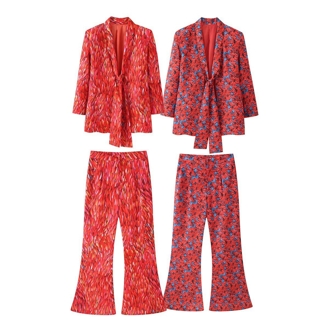 Damen Zweiteiliges Blazer- und Schlaghosenset mit Knotenblende Shop Nory