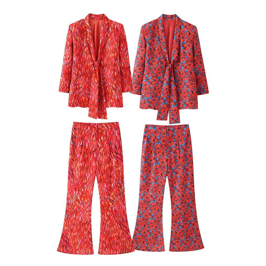 Damen Zweiteiliges Blazer- und Schlaghosenset mit Knotenblende Shop Nory