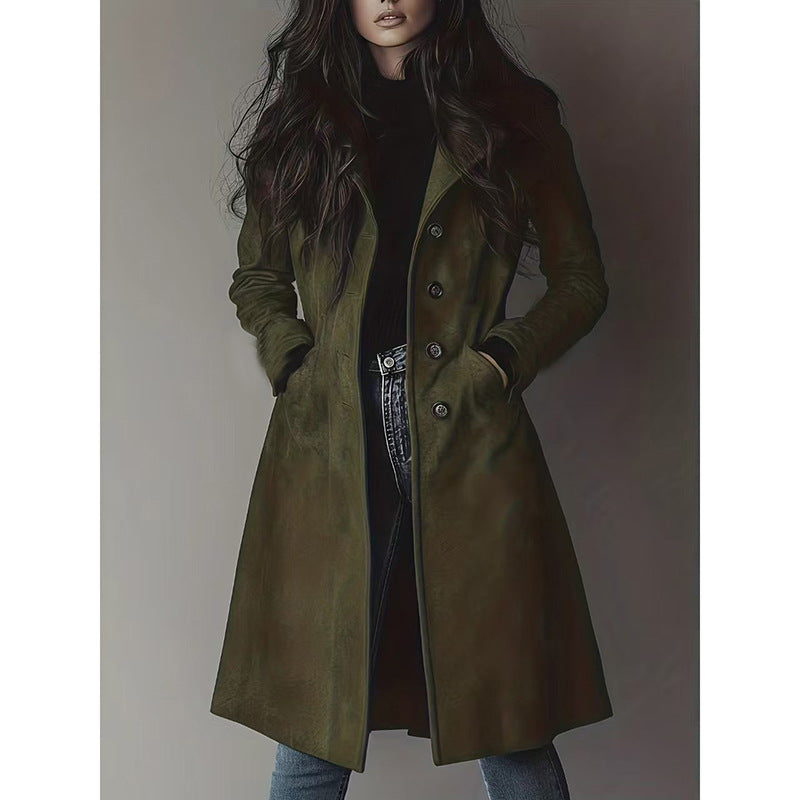Damen Eleganter Langmantel im A-Linien-Schnitt mit Einreihiger Knopfleiste Shop Nory