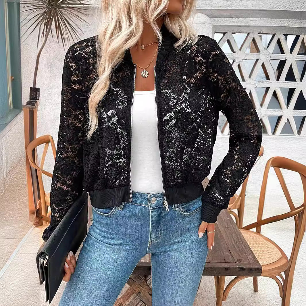 Damen Spitzenoptik Bomberjacke