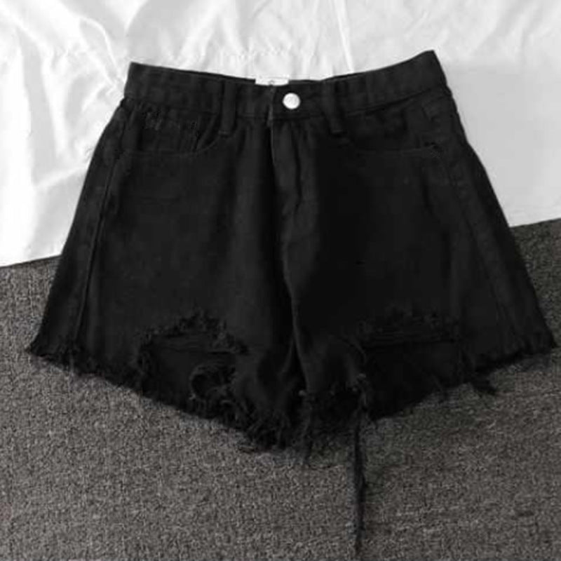 Damen Destroyed Denim Shorts mit hohem Bund und Fransensaum