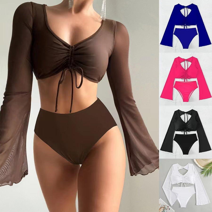 Damen Hochgeschnittener Bikini mit transparenter Blusenoberteil Shopnory
