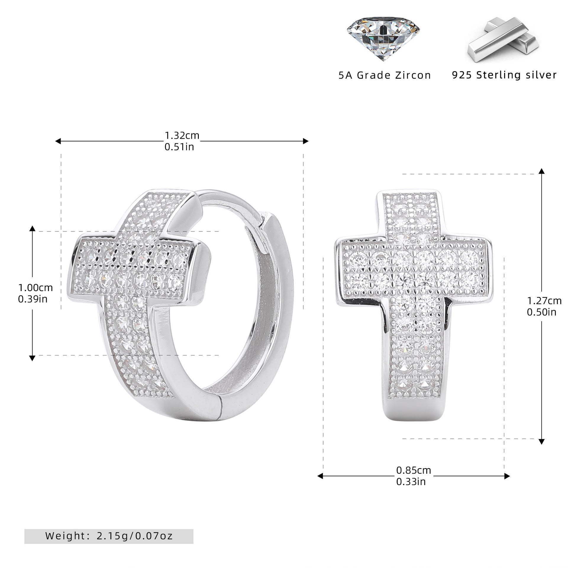 Damen Ohrhänger mit funkelndem Kreuzanhänger aus hochwertigem 925 Sterling Silber und Zirkonsteinen Shop Nory