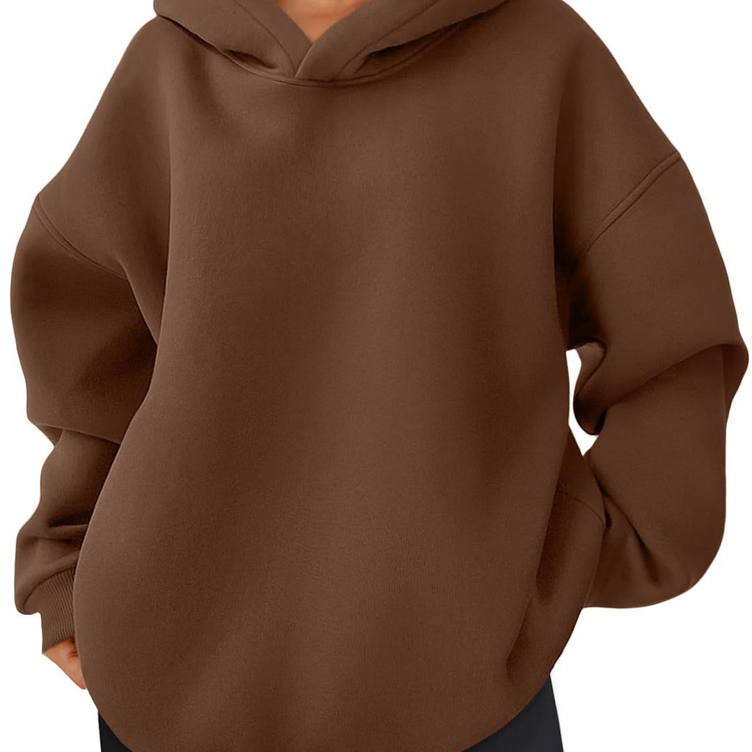 Damen nan kastiger Kapuzenpullover mit doppellagiger Kapuze, überschnittener Schulter und längerem Rückenteil Shop Nory