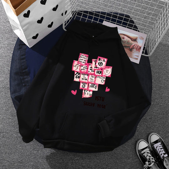 Damen nan Kapuzenpullover mit Sticky-Note Grafik, Kängurutasche und weichem Fleecefutter Shop Nory