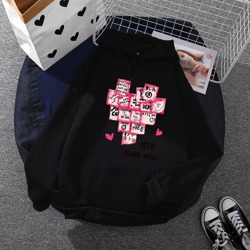 Damen nan Kapuzenpullover mit Sticky-Note Grafik, Kängurutasche und weichem Fleecefutter Shop Nory