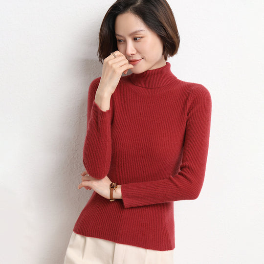 Damen Taillierter Feinstrick-Rollkragenpullover mit feiner Rippenstruktur und Kaschmir-Optik Shop Nory