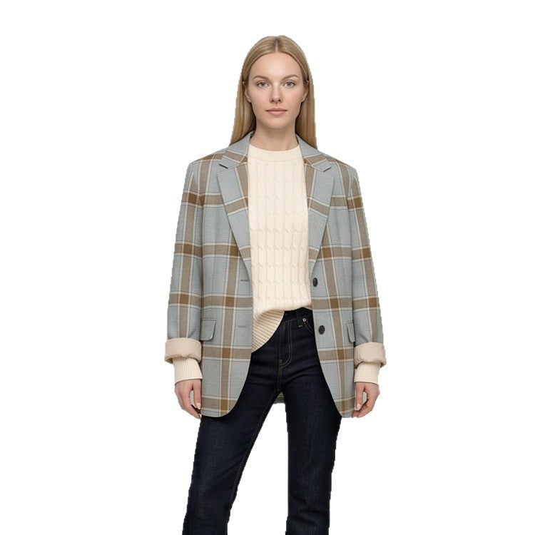 Damen Oversize-Karoblazer im Glencheck mit kastiger Silhouette und fallendem Revers Shop Nory