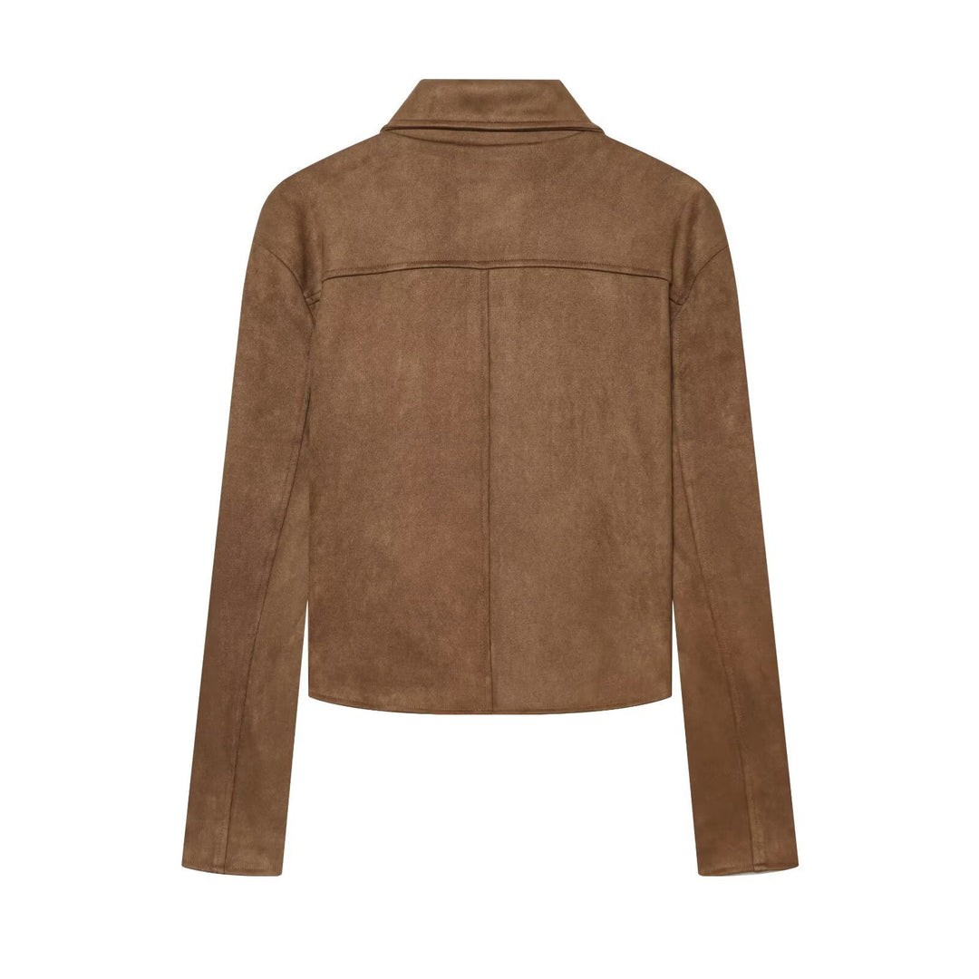 Damen Kurzjacke im Veloursleder-Look mit Hemdkragen und aufgesetzten Taschen Shop Nory