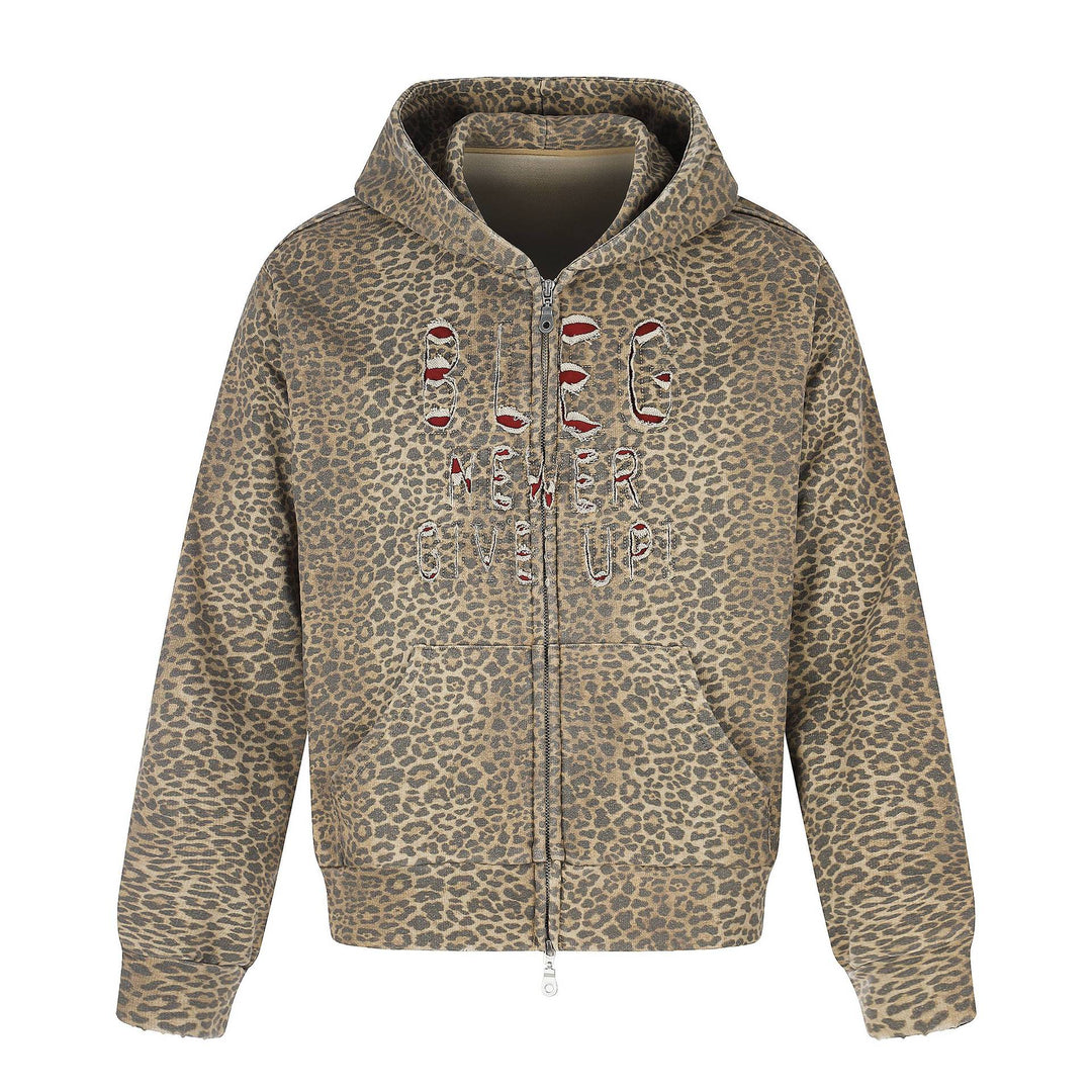 Damen Kapuzenjacke im Boxy‑Cut mit Leo‑Print und distressed Stickerei Shop Nory