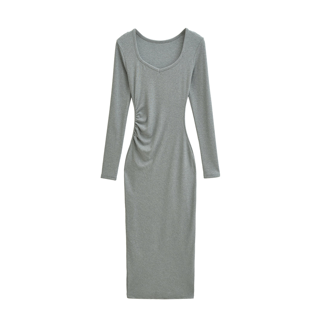 Damen Enganliegendes Midikleid mit seitlicher Raffung und doppeltem Ausschnitt Shop Nory