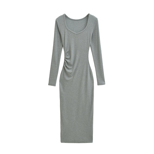 Damen Enganliegendes Midikleid mit seitlicher Raffung und doppeltem Ausschnitt Shop Nory