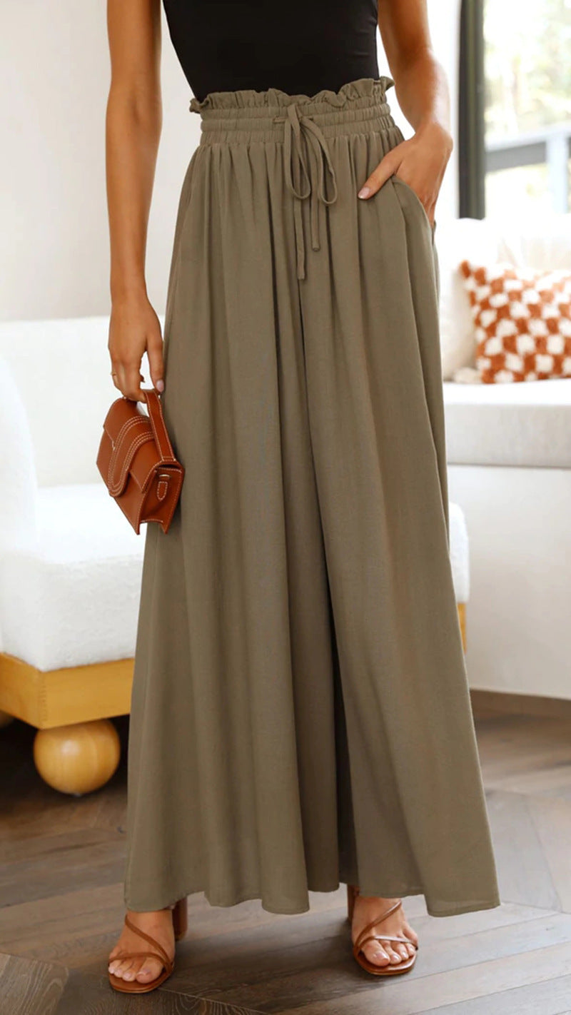 Elastischer Gürtel Weites Bein Hohe Taille Hose